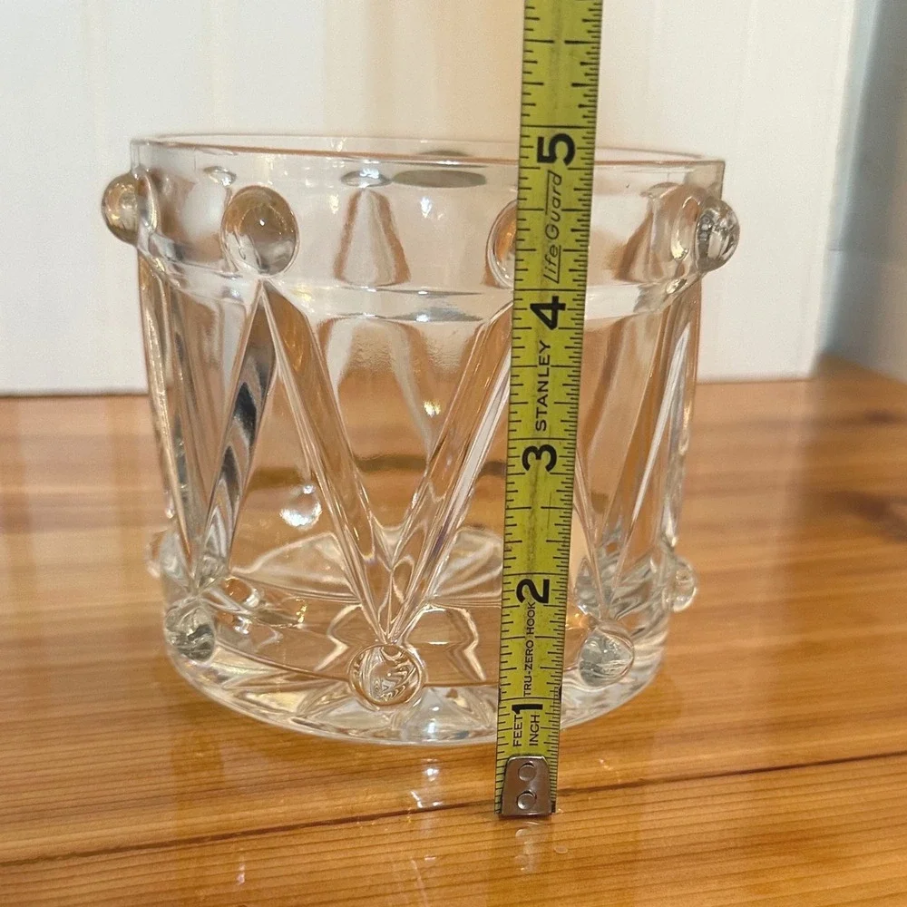 Teleflora Bohemian Lead Crystal Drum Bowl Clear Exc Czech Republic 5in Xmas Vntg
